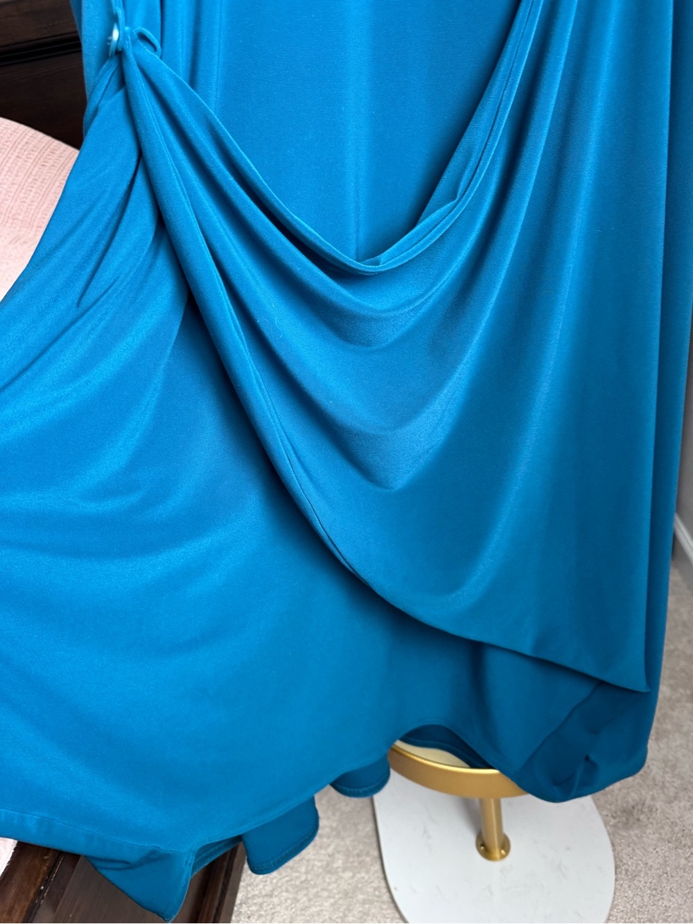 Sympli Teal Asymmetrical Drape Midi Dress Size 12 Made in Canada - Picture 12 of 15